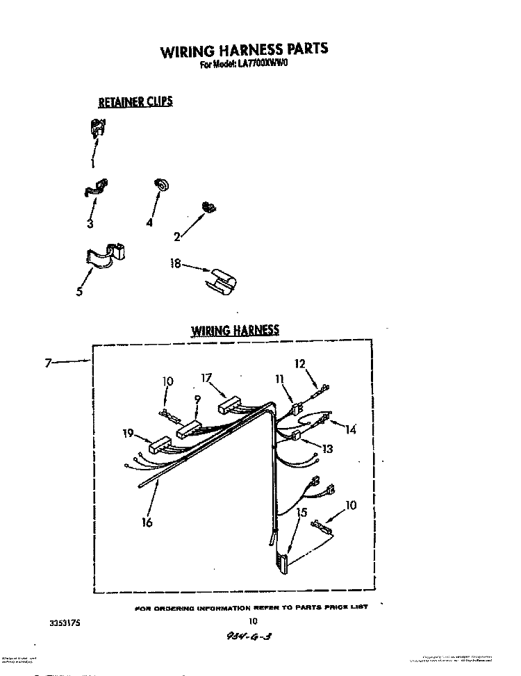 WIRING HARNESS Diagram and Parts List for LA7700XWN0  Whirlpool Washer