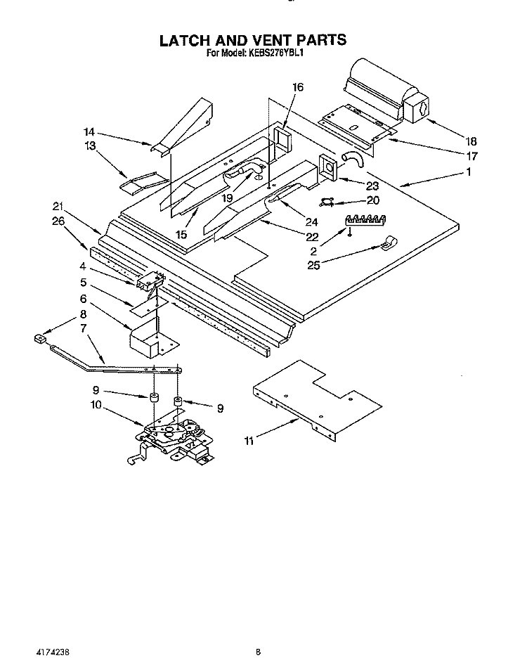 LATCH AND VENT Diagram and Parts List for KEBS276YBL1  KitchenAid Wall Oven