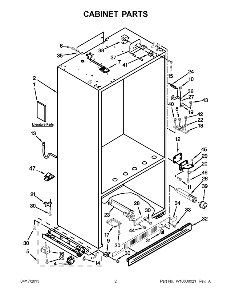 CABINET PARTS Diagram and Parts List for KBFO42FTX07  KitchenAid Refrigerator