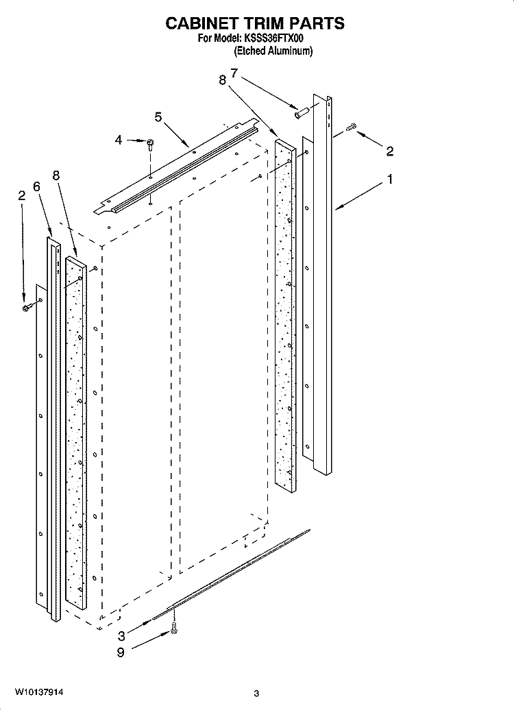 CABINET TRIM PARTS Diagram and Parts List for KSSS36FTX00  KitchenAid Refrigerator