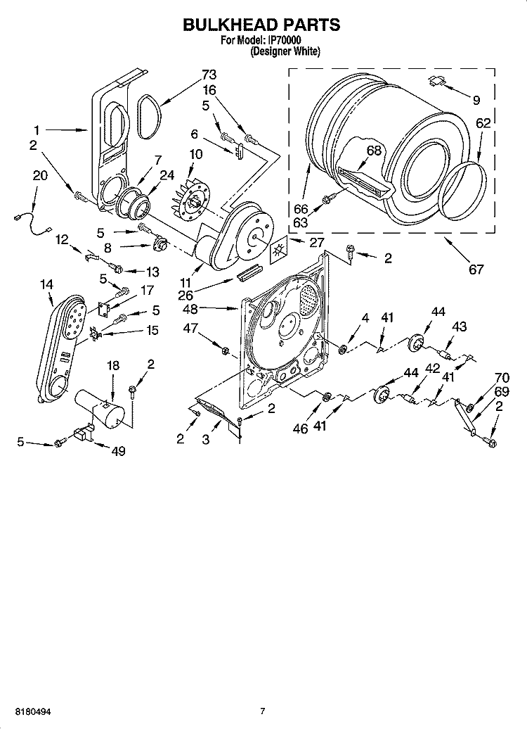 BULKHEAD PARTS, OPTIONAL PARTS (NOT INCLUDED) Diagram and Parts List for IP70000  Inglis Dryer