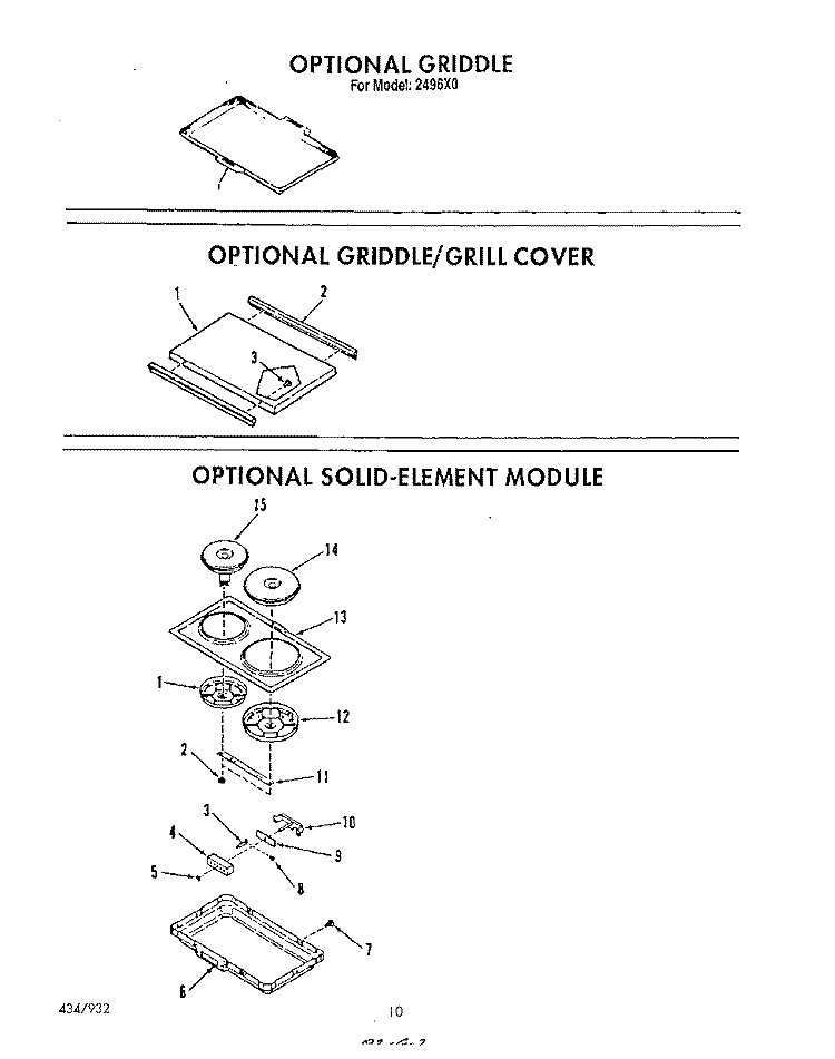 GRIDDLE, GRIDDLE/GRILL COVER, SOLID Diagram and Parts List for 2496^0A  Whirlpool Range