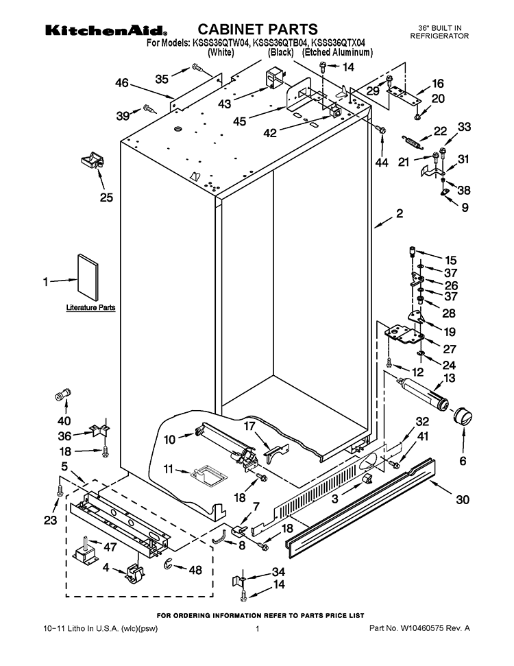 CABINET PARTS Diagram and Parts List for KSSS36QTB04  KitchenAid Refrigerator
