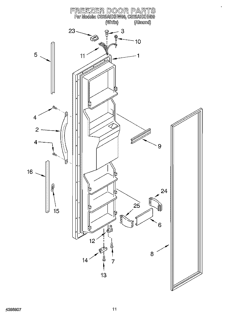 FREEZER DOOR Diagram and Parts List for CS25AEXHN00  Crosley Refrigerator