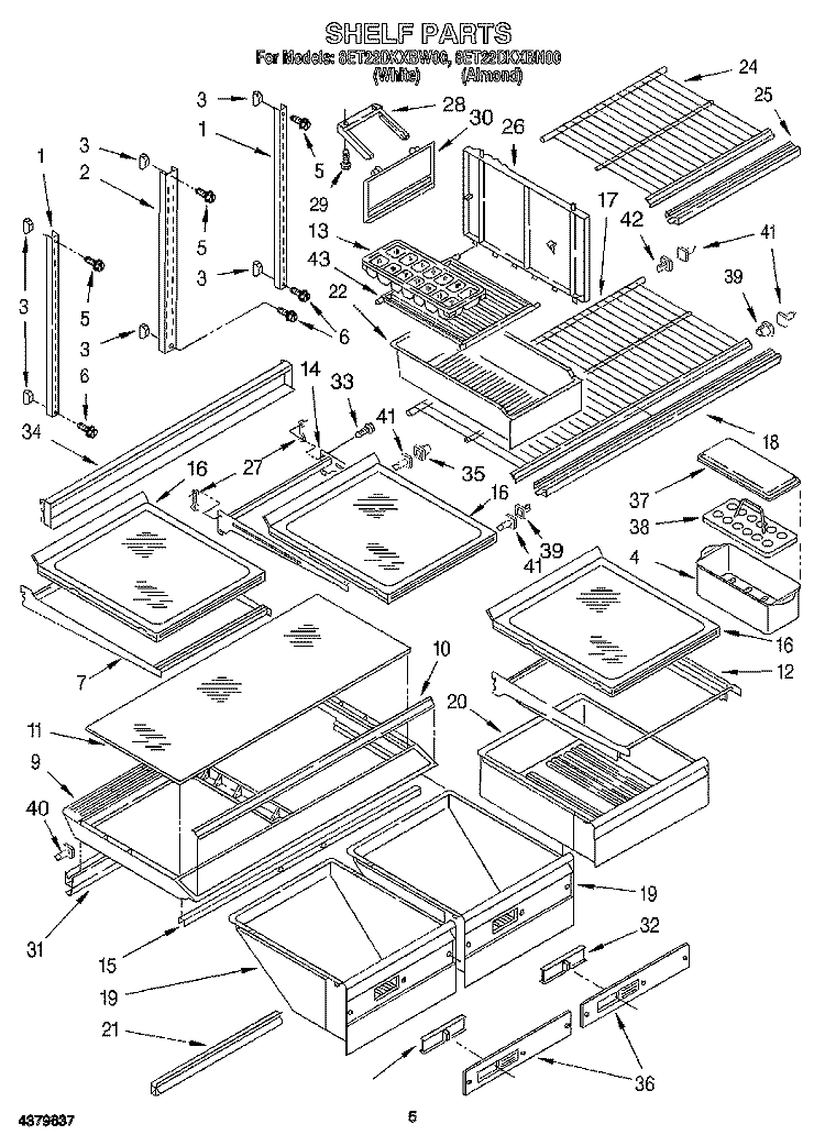 SHELF, LIT/OPTIONAL Diagram and Parts List for 8ET22DKXBW00  Whirlpool Refrigerator