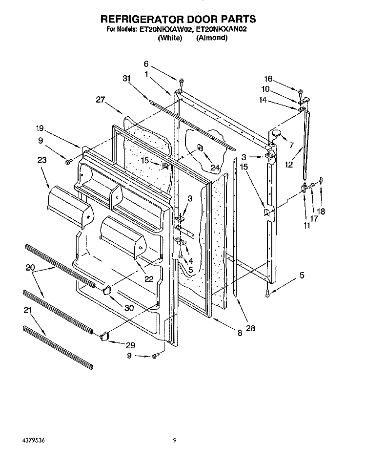 REFRIGERATOR DOOR, LIT/OPTIONAL Diagram and Parts List for ET20NKXAW02  Whirlpool Refrigerator