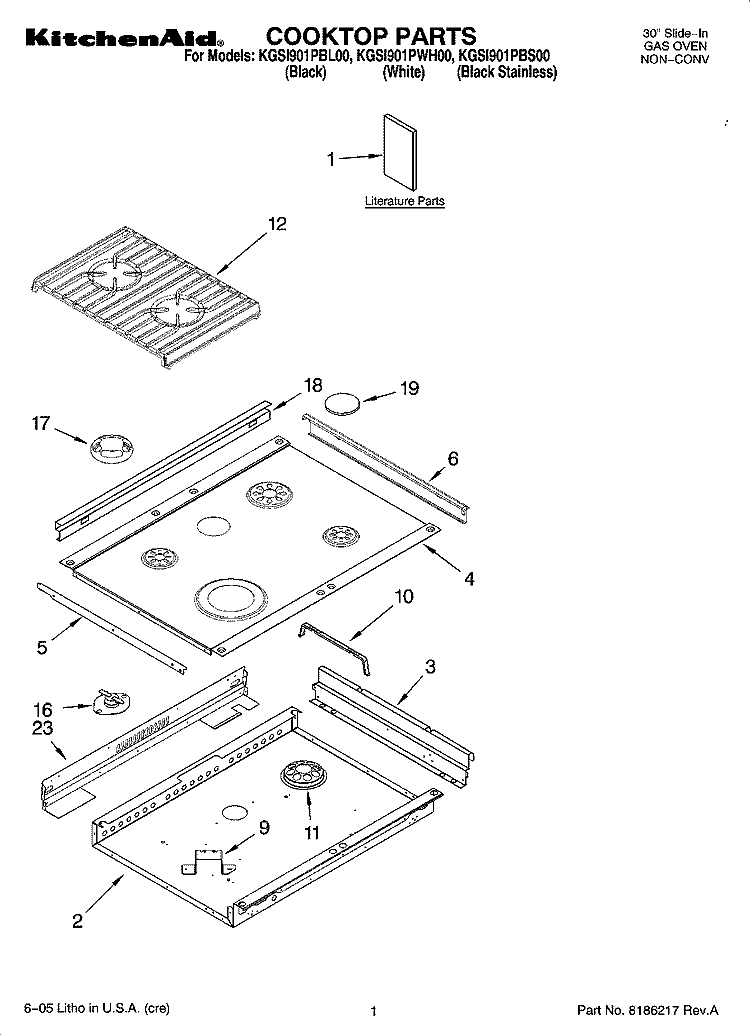 COOKTOP PARTS Diagram and Parts List for KGSI901PBL00  KitchenAid Range
