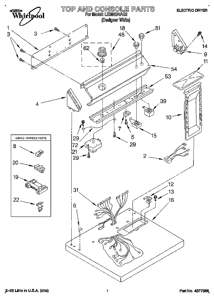 SECTION Diagram and Parts List for LER5634AQ2  Whirlpool Dryer