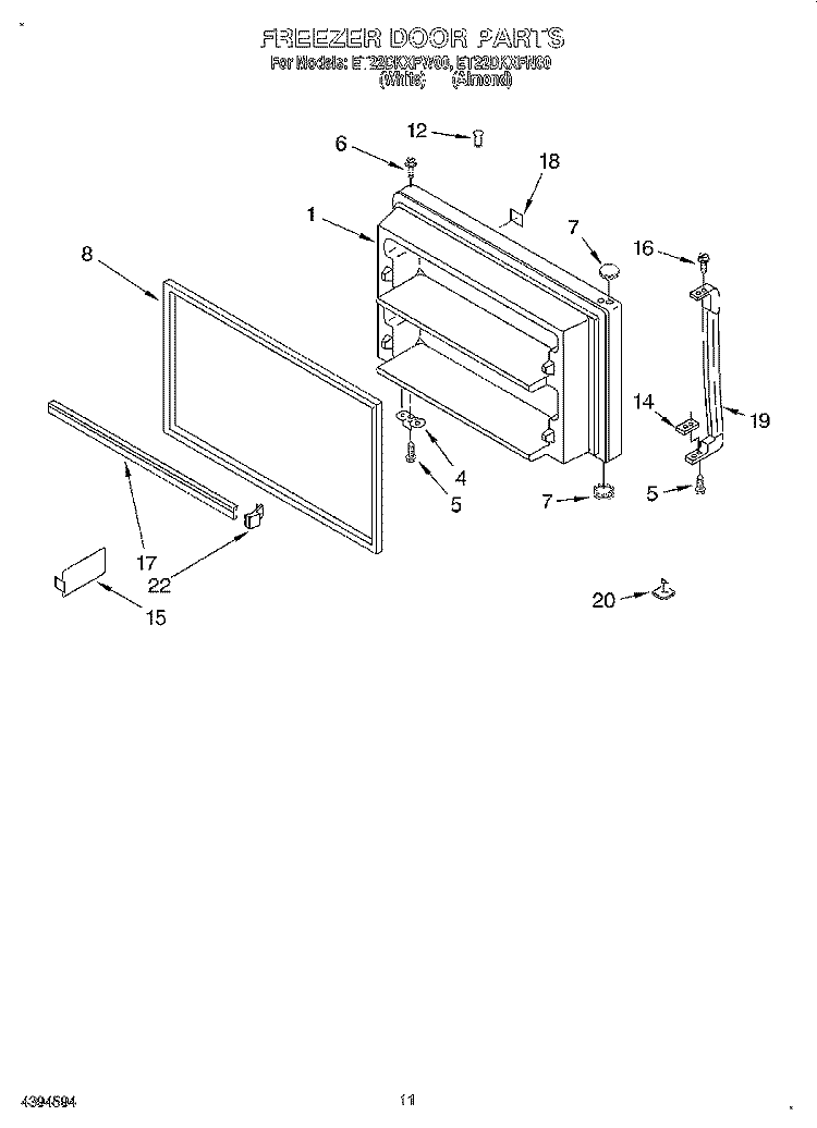 FREEZER DOOR, LIT/OPTIONAL Diagram and Parts List for ET22DKXFW00  Whirlpool Refrigerator