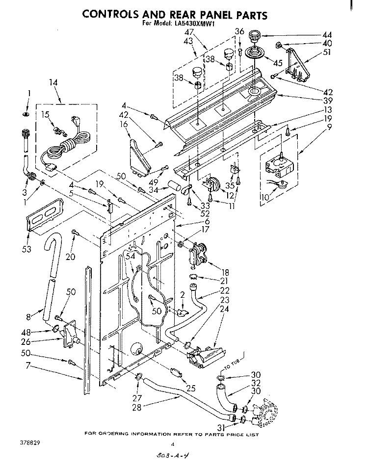 CONTROLS AND REAR PANEL Diagram and Parts List for LA5430XMW1  Whirlpool Washer