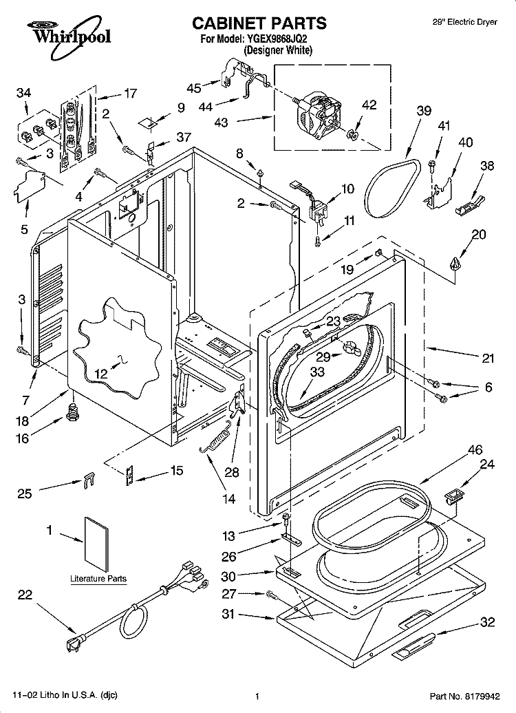 CABINET PARTS Diagram and Parts List for YGEX9868JQ2  Whirlpool Dryer