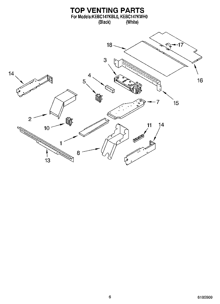TOP VENTING Diagram and Parts List for KEBC147KBL0  KitchenAid Wall Oven