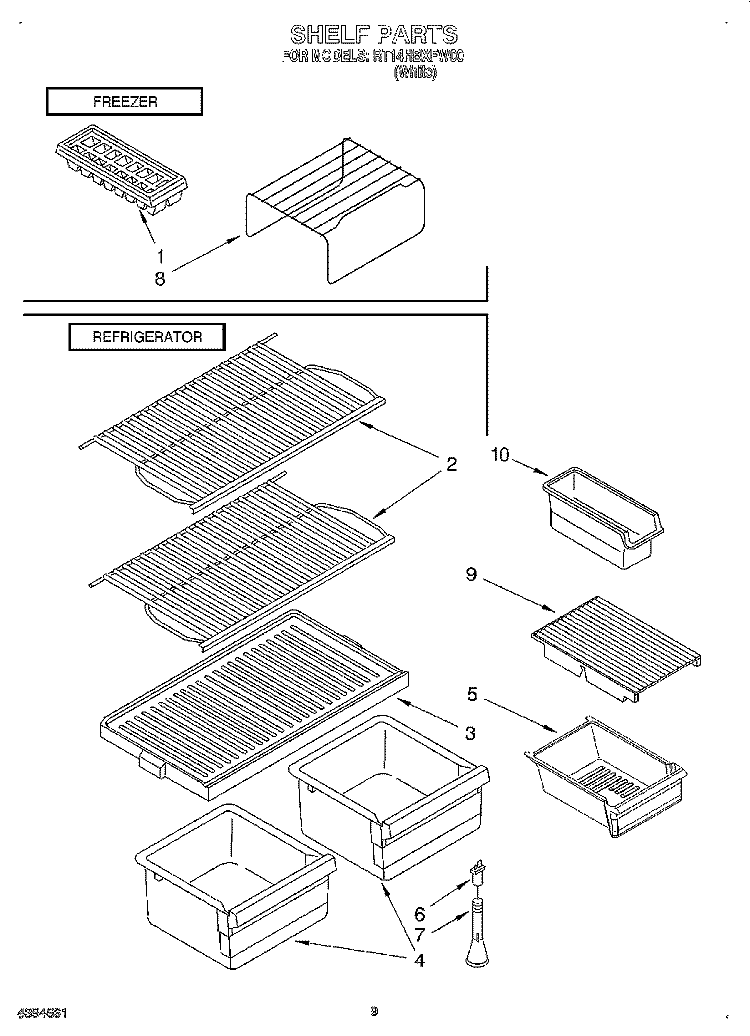 SHELF, LIT/OPTIONAL Diagram and Parts List for RT14HBXFW00  Roper Refrigerator