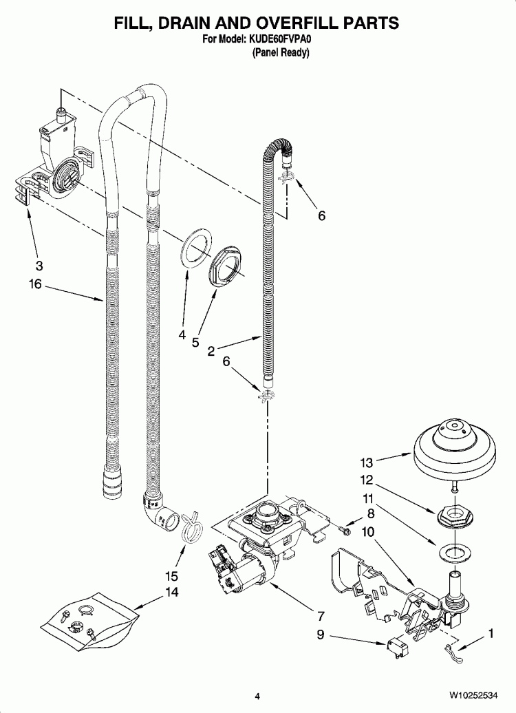 FILL, DRAIN AND OVERFILL PARTS Diagram and Parts List for KUDE60FVPA0  KitchenAid Dishwasher