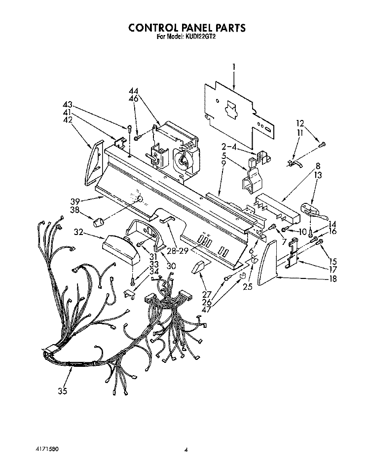 CONTROL PANEL, LIT/OPTIONAL Diagram and Parts List for KUDI22GT2  KitchenAid Dishwasher