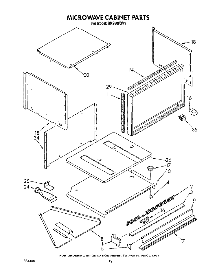 MICROWAVE CABINET Diagram and Parts List for RM288PXV3  Whirlpool Microwave Oven Combo