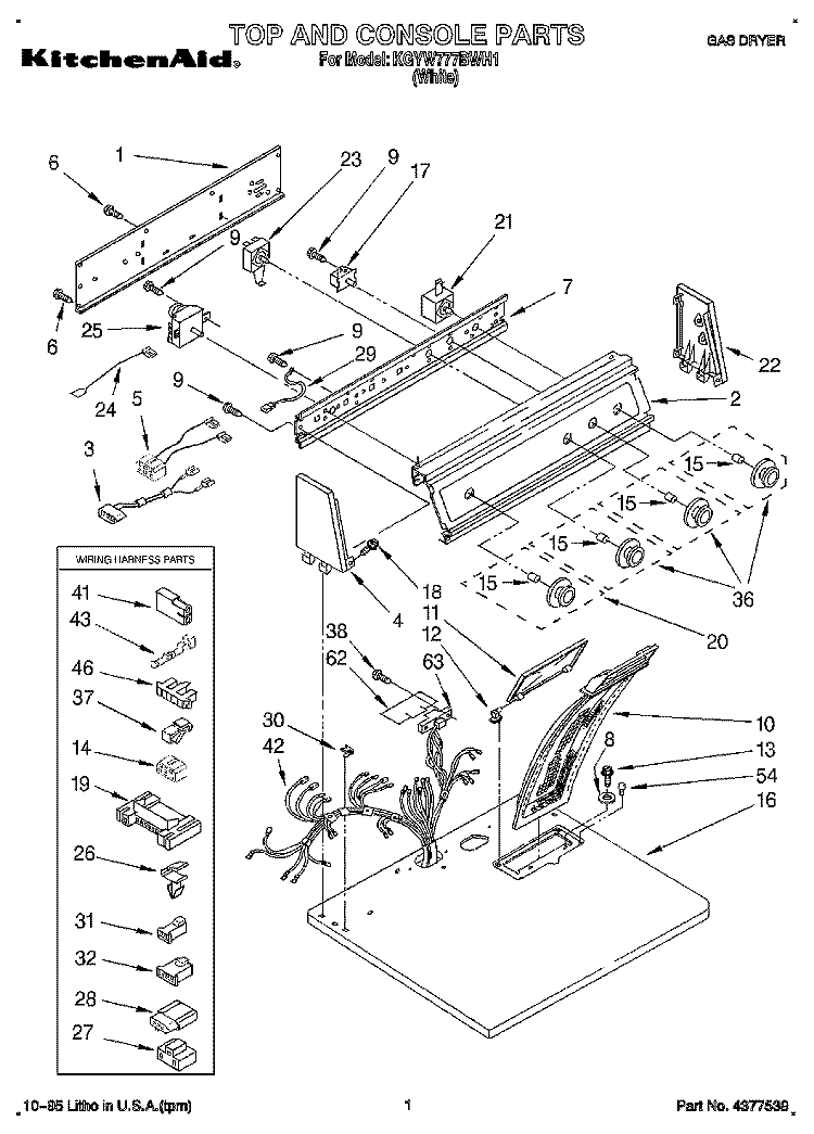 TOP AND CONSOLE, LIT/OPTIONAL Diagram and Parts List for KGYW777BWH1  KitchenAid Dryer