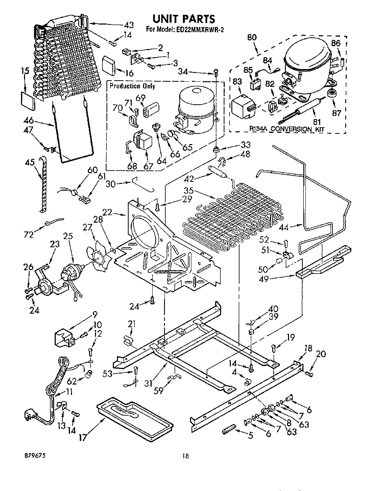 UNIT Diagram and Parts List for ED22MMXRWR2  Whirlpool Refrigerator