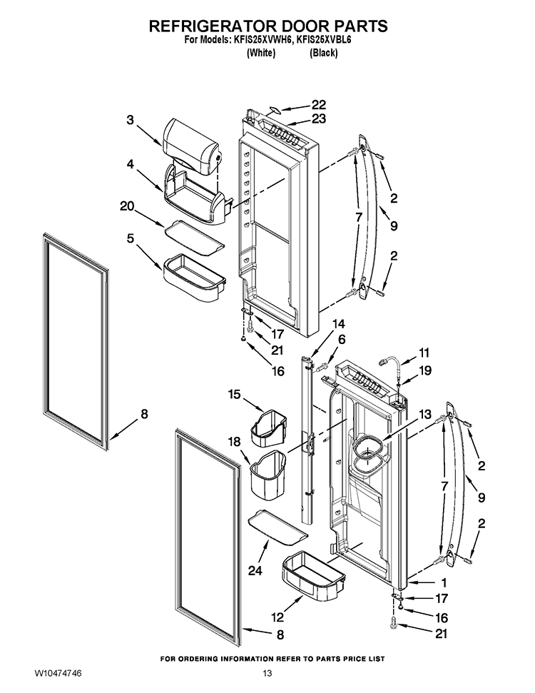 REFRIGERATOR DOOR PARTS Diagram and Parts List for KFIS25XVWH6  KitchenAid Refrigerator