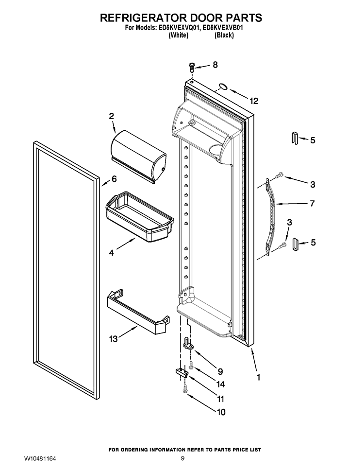 REFRIGERATOR DOOR PARTS Diagram and Parts List for ED5KVEXVB01  Whirlpool Refrigerator