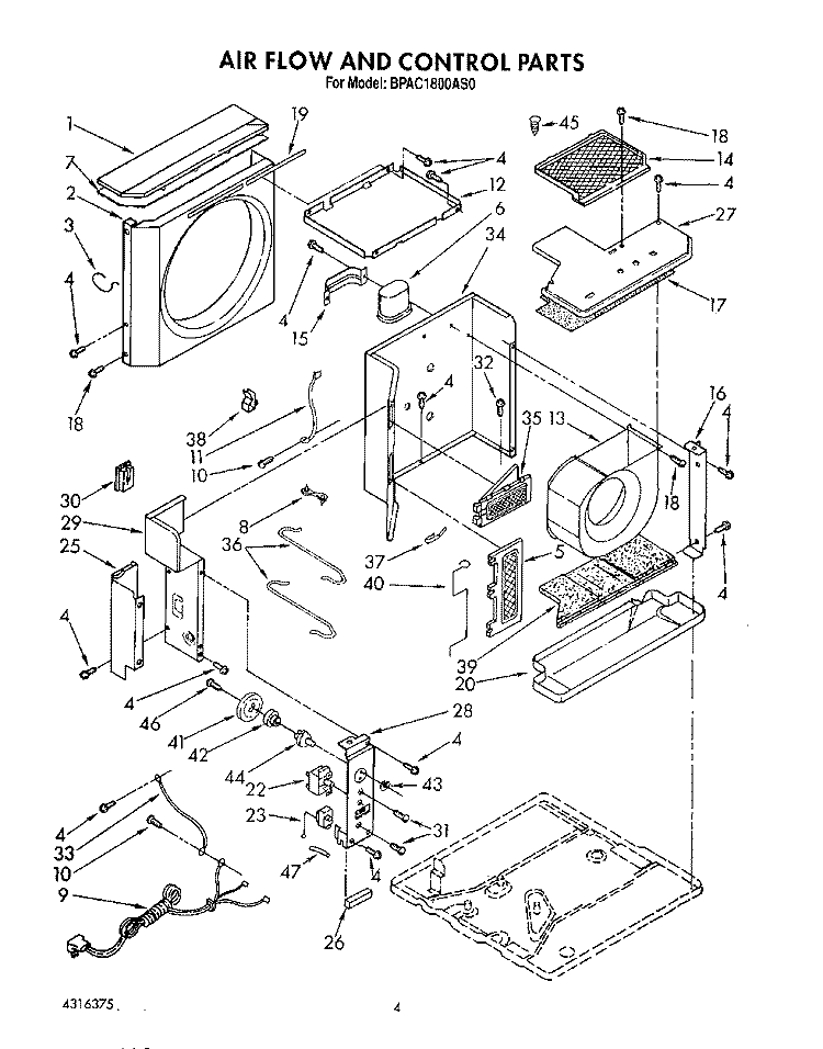 AIR FLOW AND CONTROL Diagram and Parts List for BPAC1800AS0  KitchenAid Air Conditioner