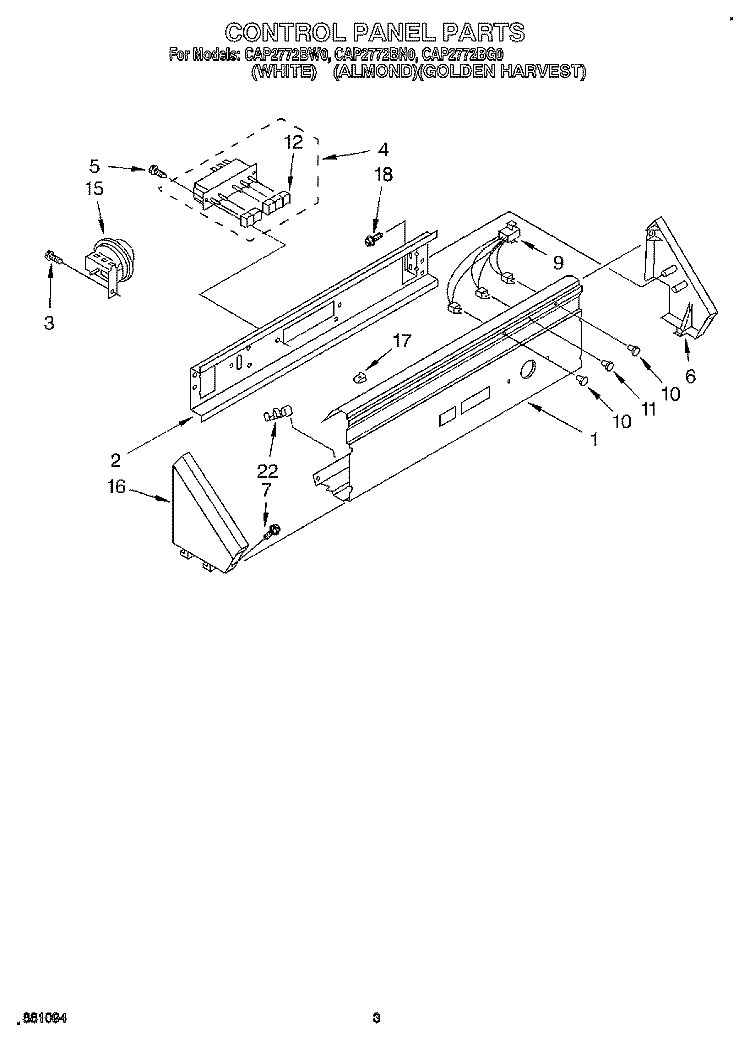 CONTROL PANEL Diagram and Parts List for CAP2772BN0  Whirlpool Washer