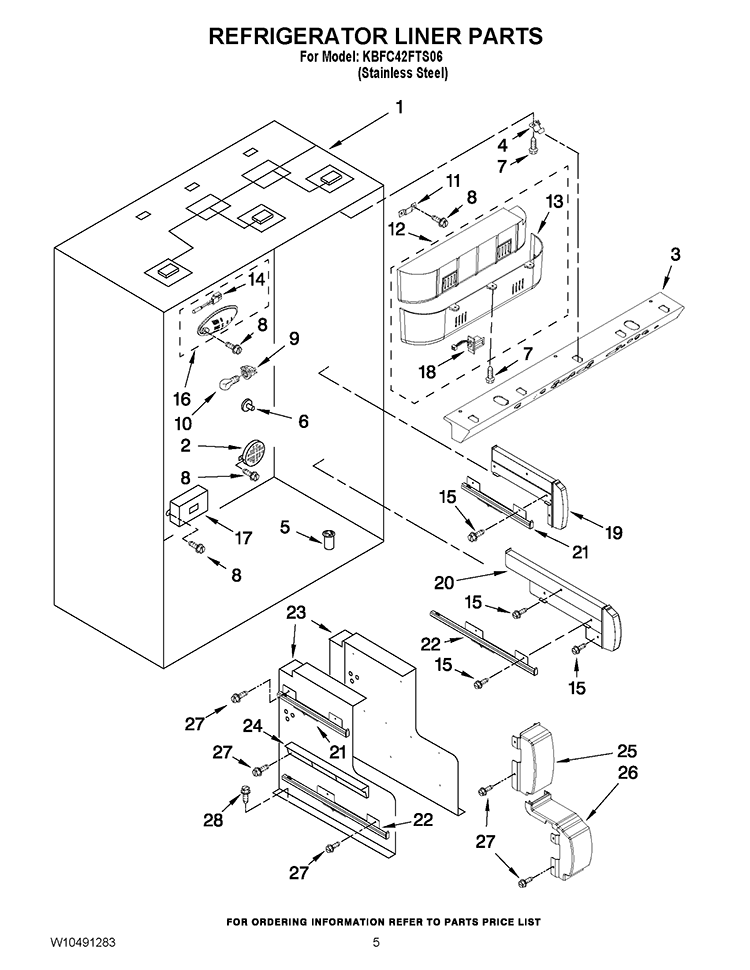 REFRIGERATOR LINER PARTS Diagram and Parts List for KBFC42FTS06  KitchenAid Refrigerator
