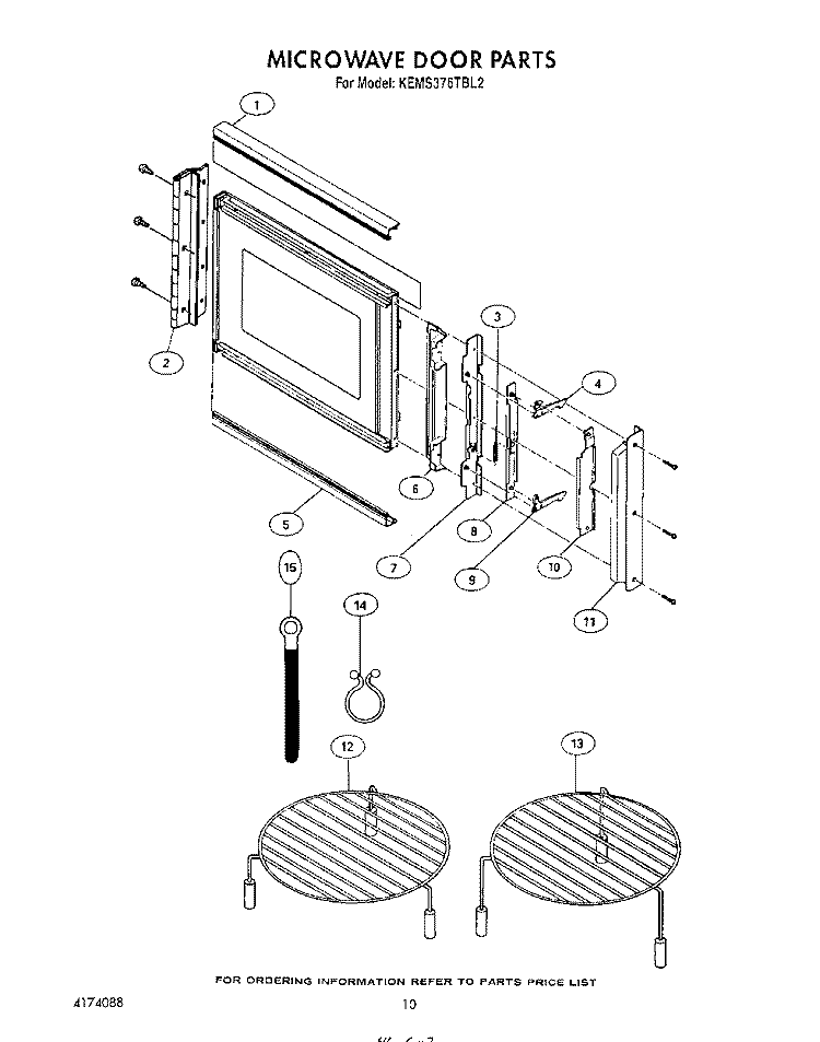 MICROWAVE DOOR Diagram and Parts List for KEMS376TBL2  KitchenAid Microwave Oven Combo