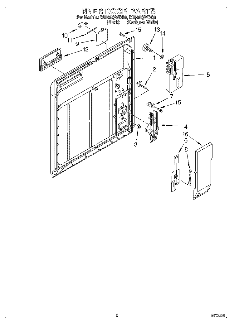 INNER DOOR Diagram and Parts List for DU925QWDQ6  Whirlpool Dishwasher