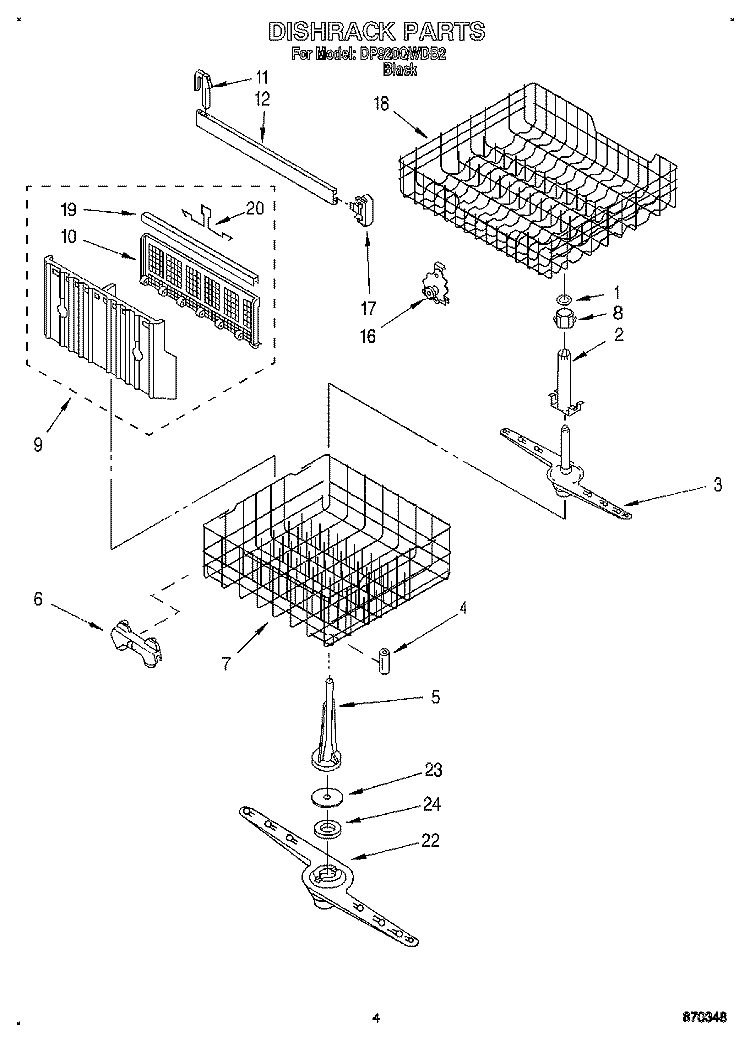 DISHRACK Diagram and Parts List for DP920QWDB2  Whirlpool Dishwasher
