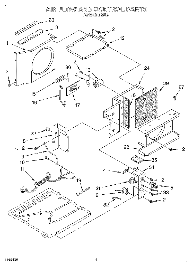 AIR FLOW AND CONTROL Diagram and Parts List for R812  Whirlpool Air Conditioner