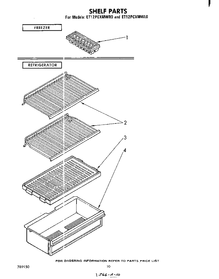 SHELF Diagram and Parts List for ET12PCXMWR0  Whirlpool Refrigerator
