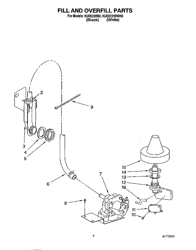 FILL AND OVERFILL Diagram and Parts List for KUDI23HBWH0  KitchenAid Dishwasher