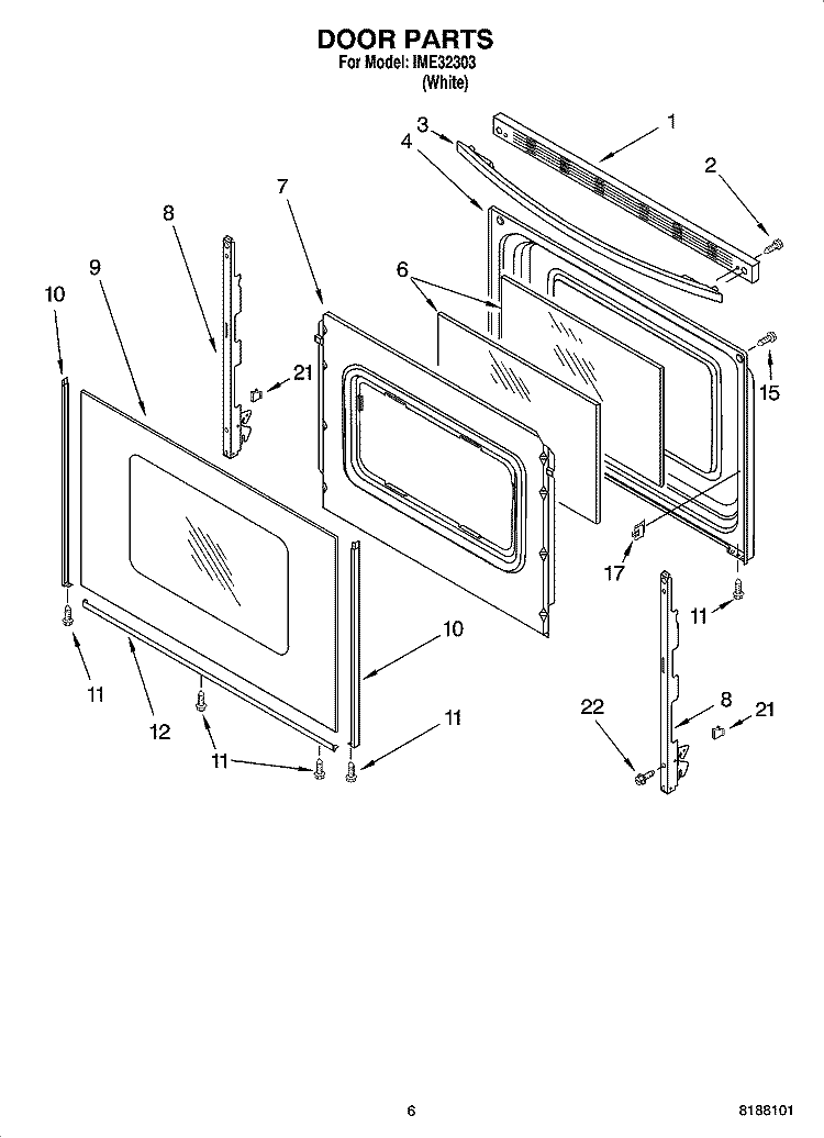 DOOR PARTS, OPTIONAL PARTS Diagram and Parts List for IME32303  Inglis Range