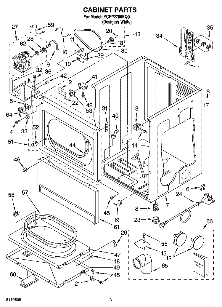 CABINET PARTS Diagram and Parts List for YCEP2760KQ0  Whirlpool Dryer