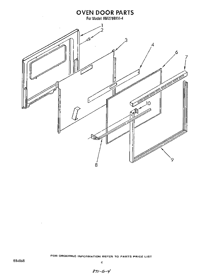 OVEN DOOR Diagram and Parts List for RM278BXV4  Whirlpool Microwave Oven Combo