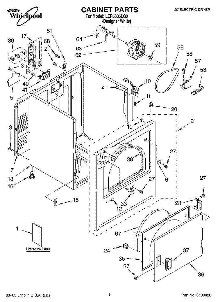 CABINET PARTS Diagram and Parts List for LER5635LQ0  Whirlpool Dryer