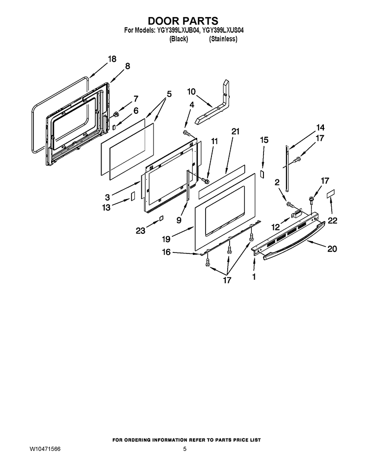 DOOR PARTS Diagram and Parts List for YGY399LXUB04  Whirlpool Range
