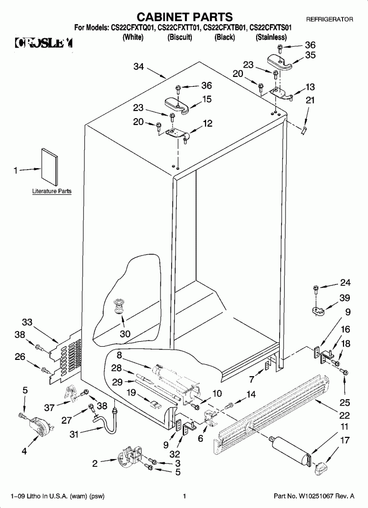 CABINET PARTS Diagram and Parts List for CS22CFXTS01  Crosley Refrigerator