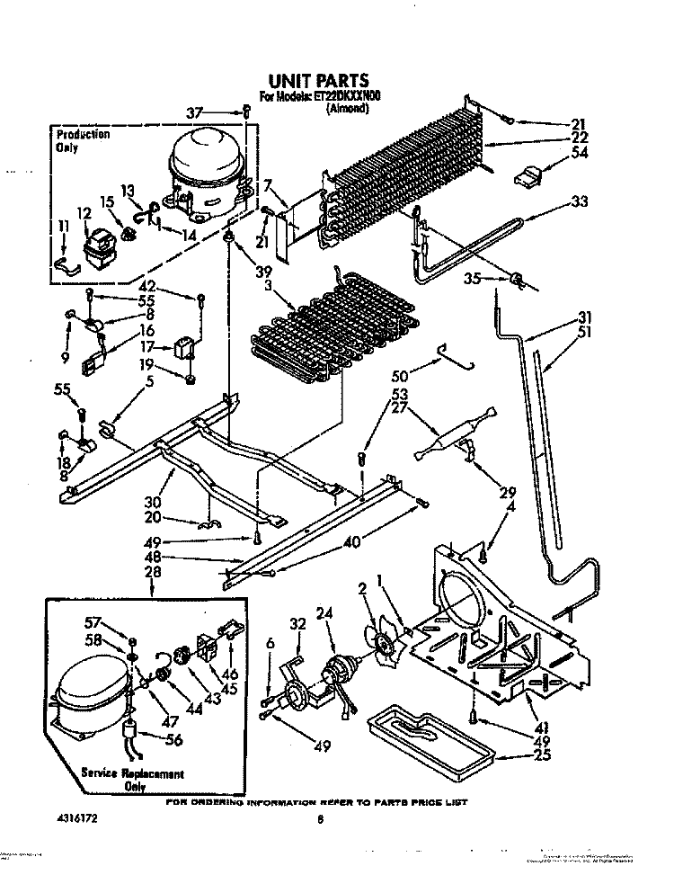 UNIT Diagram and Parts List for ET22DKXXW00  Whirlpool Refrigerator