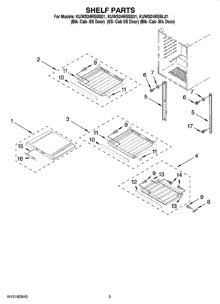 SHELF PARTS Diagram and Parts List for KUWS24RSSS01  KitchenAid Wine and Beverage Cooler
