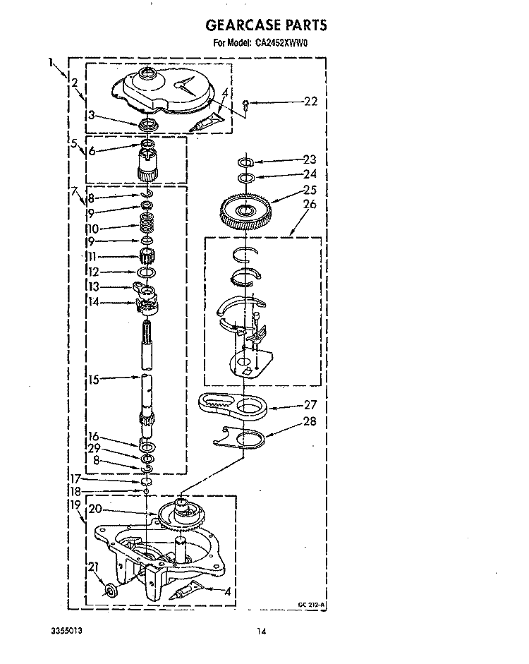 GEARCASE Diagram and Parts List for CA2452XWN0  Whirlpool Washer
