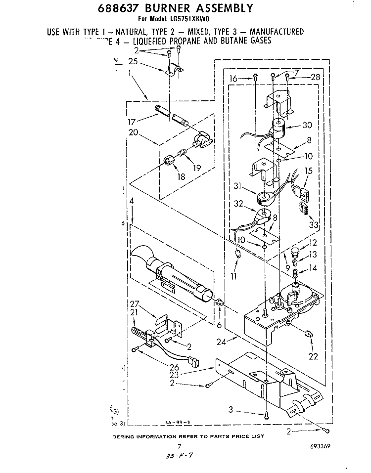 688637 BURNER ASSEMBLY Diagram and Parts List for LG5751XKW0  Whirlpool Dryer
