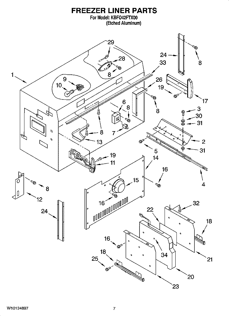 FREEZER LINER PARTS Diagram and Parts List for KBFO42FTX00  KitchenAid Refrigerator