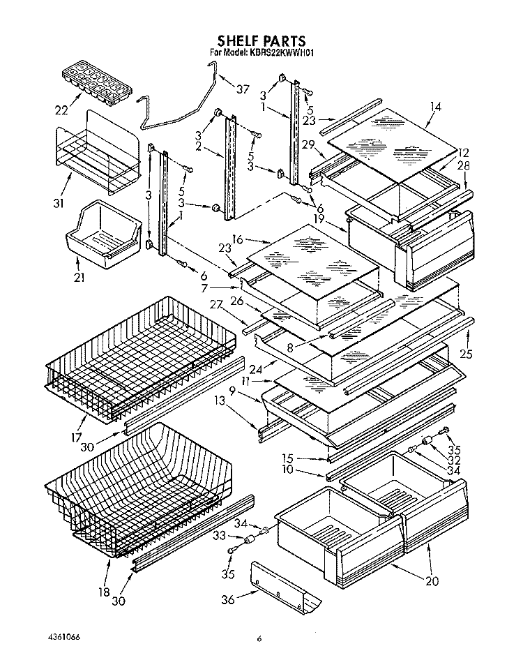 SHELF, LIT/OPTIONAL Diagram and Parts List for KBRS22KWWH01  KitchenAid Refrigerator