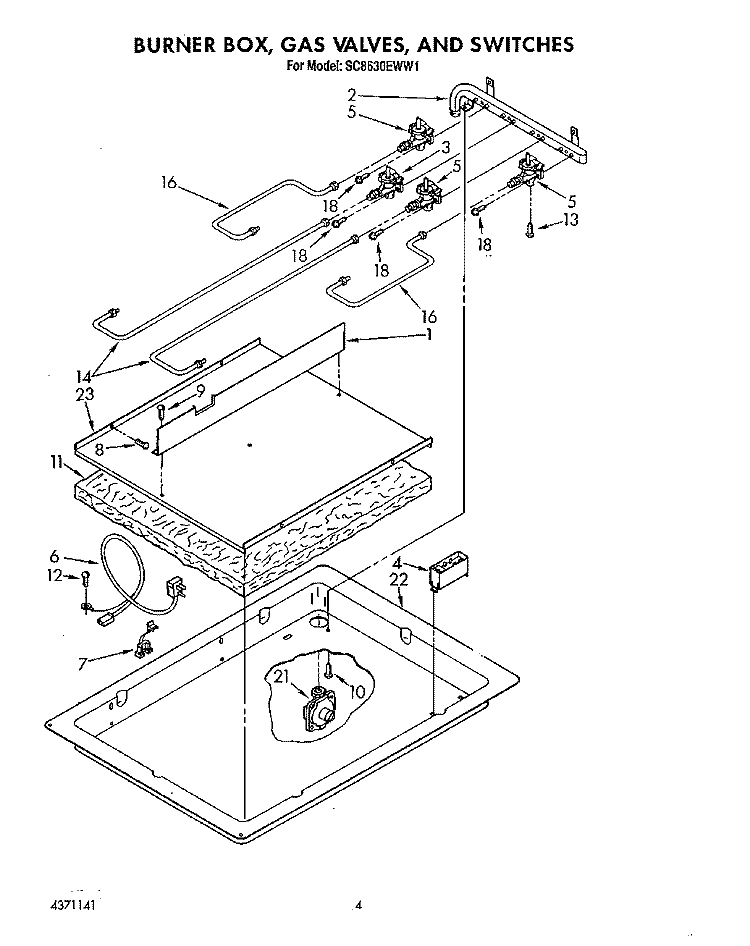 BURNER BOX, GAS VALVES, AND SWITCHES Diagram and Parts List for SC8630EWW1  Whirlpool Cooktop