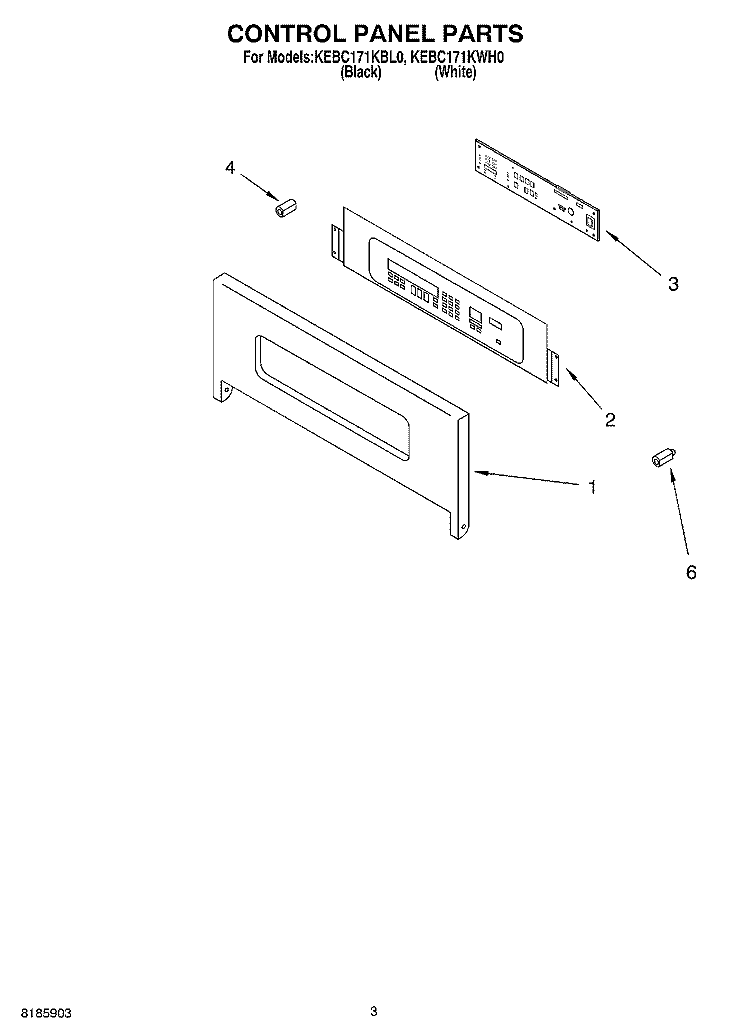 CONTROL PANEL Diagram and Parts List for KEBC171KBL0  KitchenAid Wall Oven