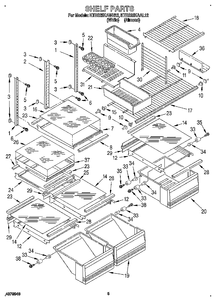SHELF, LIT/OPTIONAL Diagram and Parts List for KTRS25KAWH12  KitchenAid Refrigerator