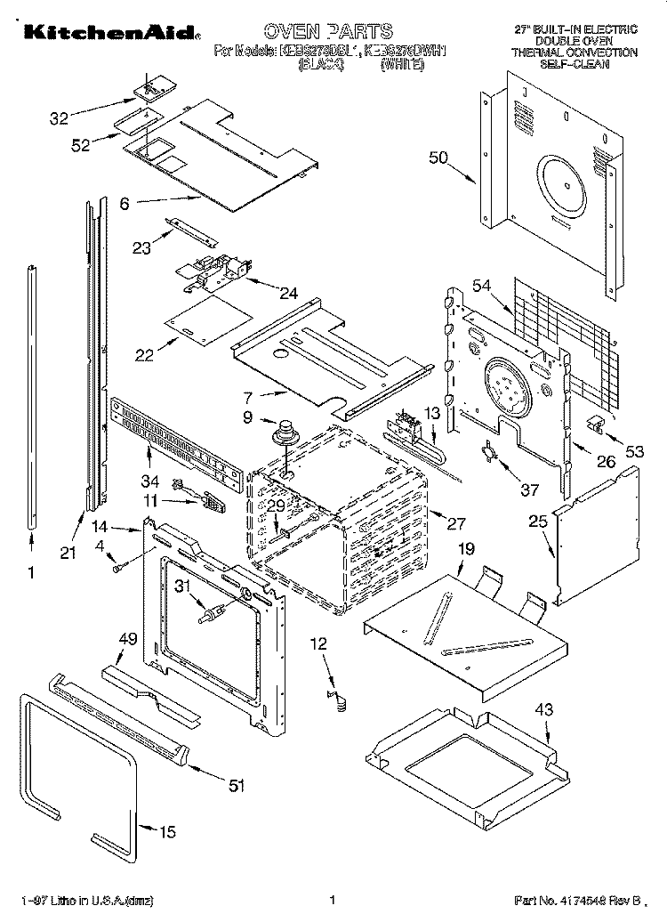OVEN Diagram and Parts List for KEBS278DWH1  KitchenAid Wall Oven
