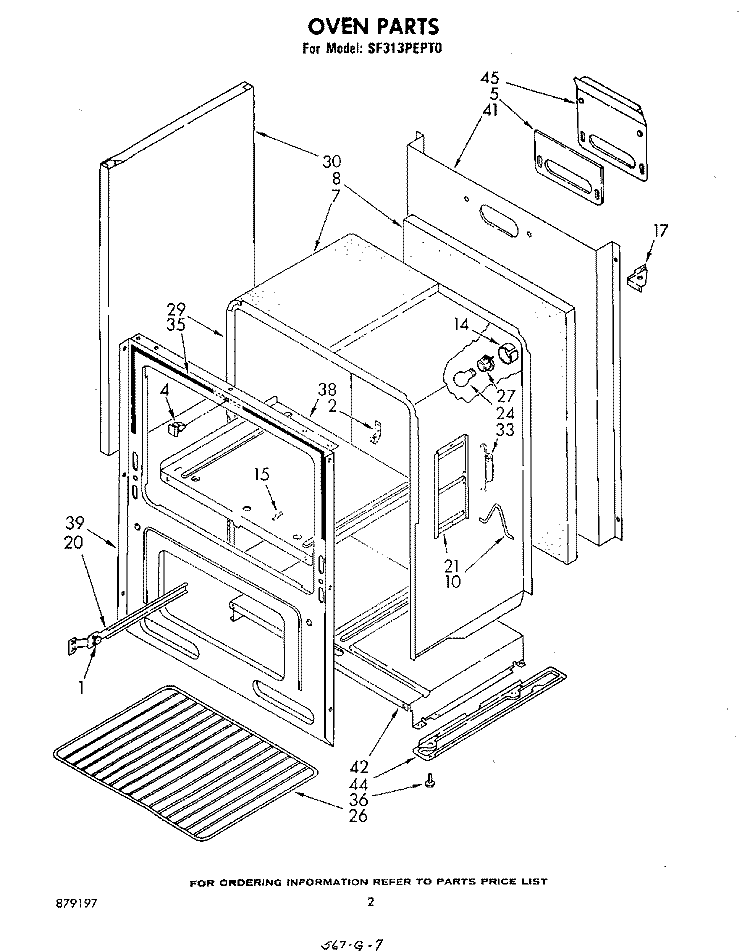 OVEN Diagram and Parts List for SF313PEPT0  Whirlpool Range